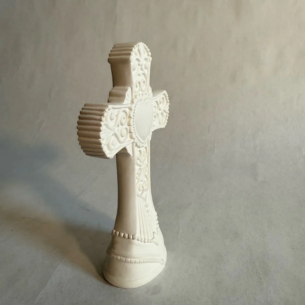 Elegant White Decorative Cross Cake Topper